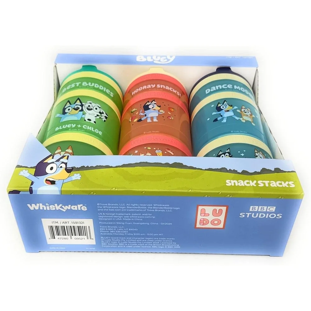 Bluey ~ Whiskware 3 snack‎ Stacks ~ BPA and Phthalate-free Dishwasher Safe